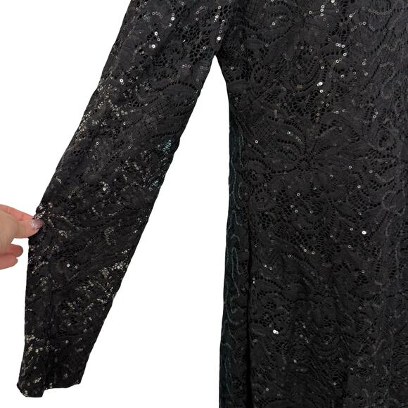 Marina Black Sequin Sheer Long Sleeve V-Neck Low Back Dress size 14 NEW Tags - Picture 11 of 12